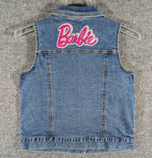 Barbie Jean Trucker Vest Blue Denim Youth Kids Size XL 14-16 Pockets Patch