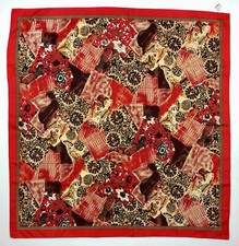 Vintage '80 Silk Scarf Large Floral Optical Bohemian Red