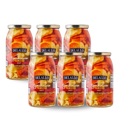 DeLallo Hot Giardiniera, 25.5 Ounce Jar, Spicy Hot Mixed Vegetables (6-Pack)