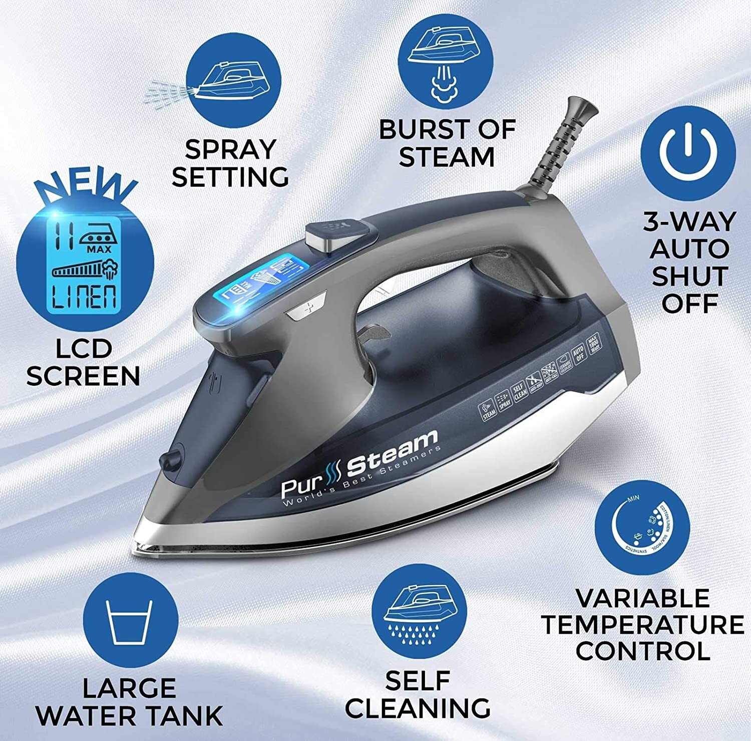 PurSteam Professional Grade 1800-Watt Steam Iron with Digital LCD Screen