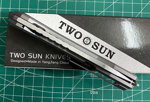 TWOSUN FOLDING KNIFE FLIPPER TITANIUM HANDLE M390 EDGE TS45-M390-StoneWash - Picture 7 of 9