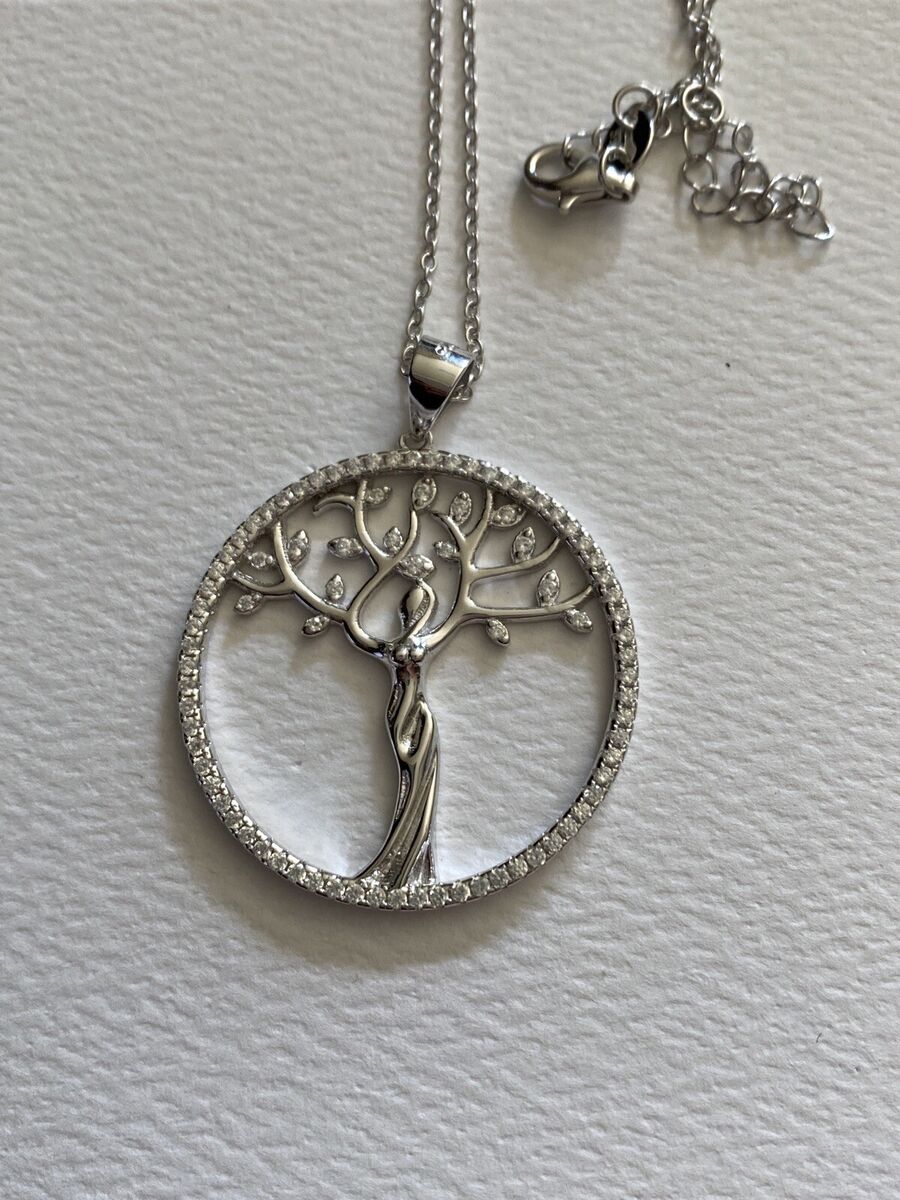 Family Tree of LIfe Dancing Cubic Zirconia Pendant Two Tone Rhodium on Sterling Silver Family Tree of LIfe Dancing Cubic Zirconia Pendant Two Tone Rhodium on Sterling Silver