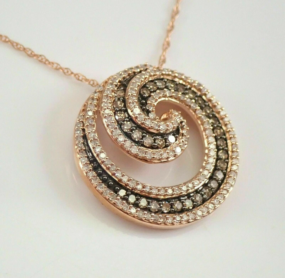 1 карат созданный в лаборатории круглый коричневый бриллиант круг вихревой кулон покрытие розовым золотом 14 карат - Изображение 2 из 4