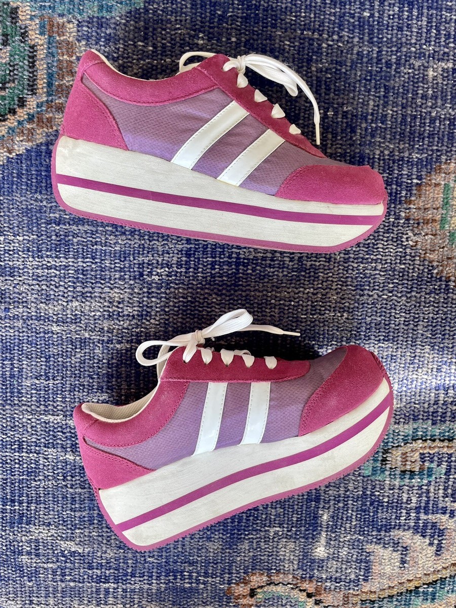 Vintage Y2k 90s Platform Suede Sneakers Shoes Pink Rave Chunky