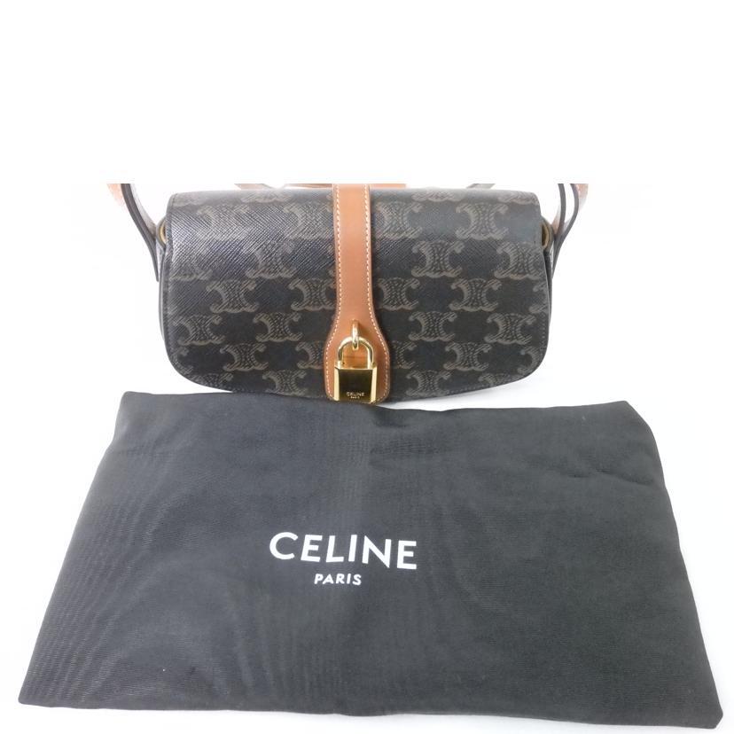 Celine Strap Clutch/Triomphe Canvas Calfskin/Tan/10I592Dq2