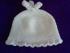 Handmade Crochet Baby Girl Hat White- 3 month old