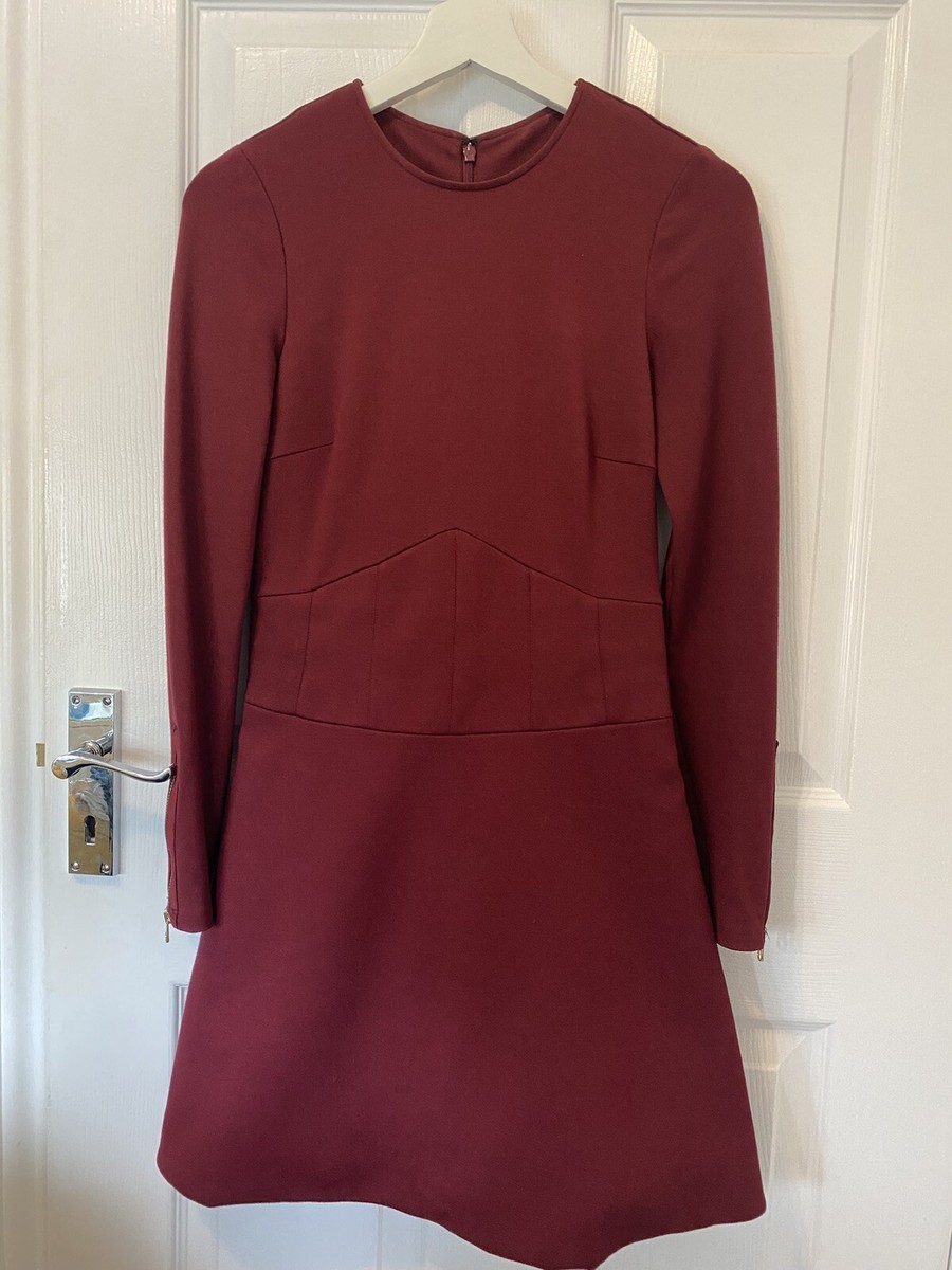ted baker burgundy dress Pleated Panel Long Sleeve Knit Mini Dress | Nalree main image 1
