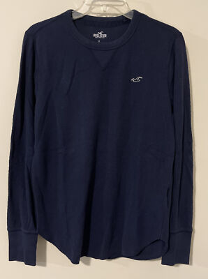 Hollister Mens Small Blue Long-Sleeved Pullover Waffle-Style Thick Shirt! A3587