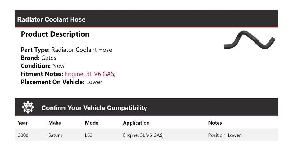 Manguera de refrigerante de radiador de gas Saturn LS2 3L V6 2000 puertas inferiores Foto 2 de 4