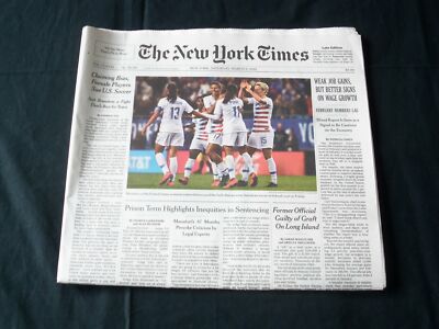 2019 MARCH 9 NEW YORK TIMES - CLAIMING BIAS, FEMALE PLAYERS SUE U.S. SOCCER