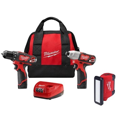 Milwaukee Drill + Impact Driver Combo Kit 12V Cordless w/ Flood Light 700-Lumens