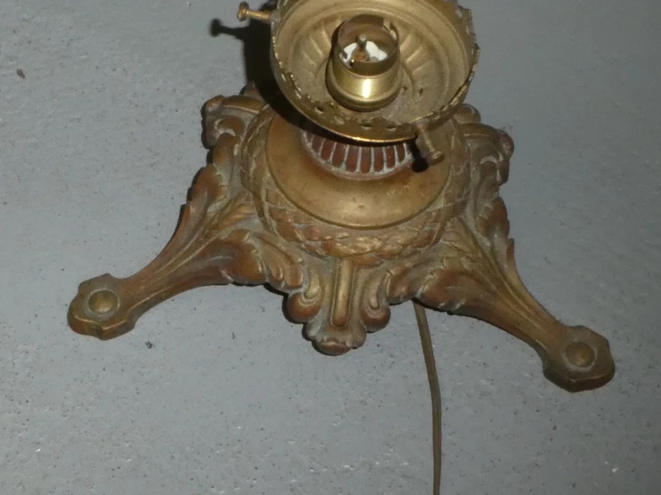 Ancienne monture en bronze lustre lanterne suspension plafonnier globe obus - Photo 4/4