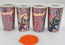 Lot Of 4 Cups & 1 Lid, No Straws Chuck E Cheese Celebrate! Fun Party Cups 