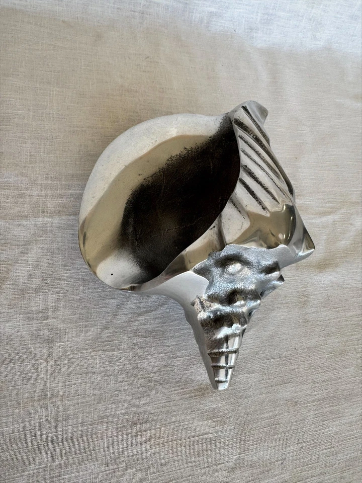 Cuenco de metal plateado concha marina - Plato decorativo pulido en forma de caracola, 9,5" Foto 4 de 4