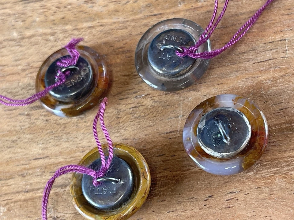 LOT OF 4 ANTIQUE 1890S AGATE MOSS STONE SEWING BUTTON VICTORIAN EDWARDIAN 5/8” D - Image 3 of 4