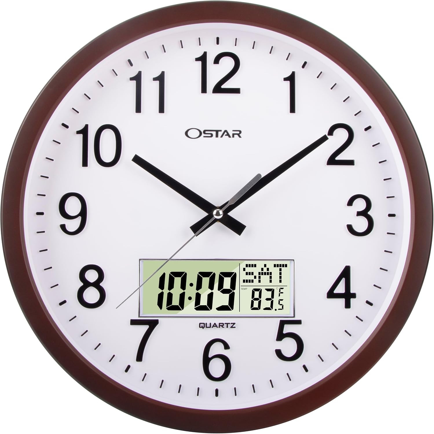 14" Large Analog Digital Display Wall Clock Silent Non-Ticking, Day of the Week