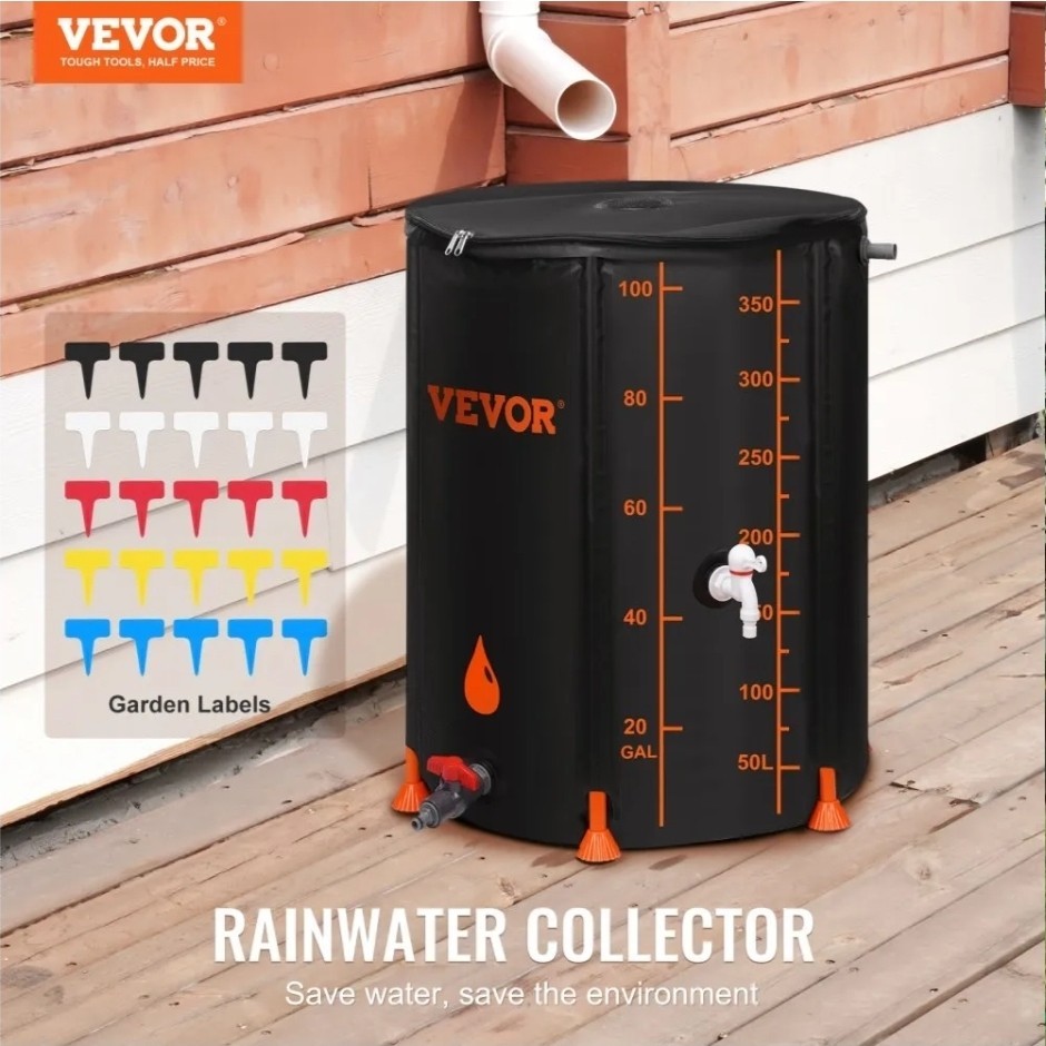 VEVOR Collapsible 100 Gallon Water Barrel System With Spigots and Overflow Kit