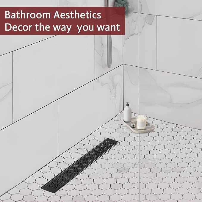 36 Inch Linear Shower Drain, Matte Black Shower Drain,Removable Grate, 304 Stain