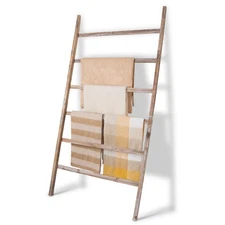 Quilt Ladder 6-Tier Towel Rack Wooden Decorative Blanket Shelf for Home Decor