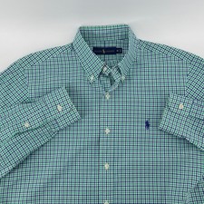 Ralph Lauren Gingham Button Down Shirt Classic Fit Green Navy Blue Pony Logo M