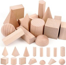 Syhood 15 Pcs 3D Shapes Geometric Solids Wooden Large Size Burlywood...