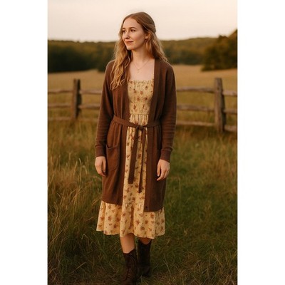 Vertigo Paris XL Angora Blend Mocha Brown Belted Sweater Boho Cottagecore NWT