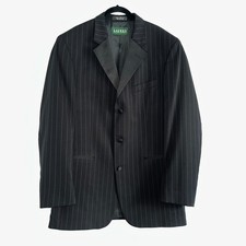 Lauren Ralph Lauren Tuxedo Jacket 40L Black Pinstripe Super 100s Worsted Wool