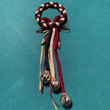 Vintage Christmas Holiday Door Knob Hanger with Bells and Ribbon