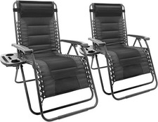 Image of Padded Zero Gravity Reclining Chair Set with Cup and Phone Holder - 110kg 2 Pcs