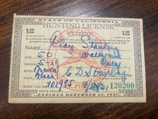 Vintage 1931 State of California Hunting License