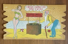 I Wish I Wish Oh how I Wish Wishing Well Old Man Sexy Girl Postcard Vintage
