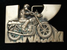 PF13161 VINTAGE 1970s KAWASAKI MOTORCYCLE COMMEMORATIVE SOLID BRASS BUCKLE