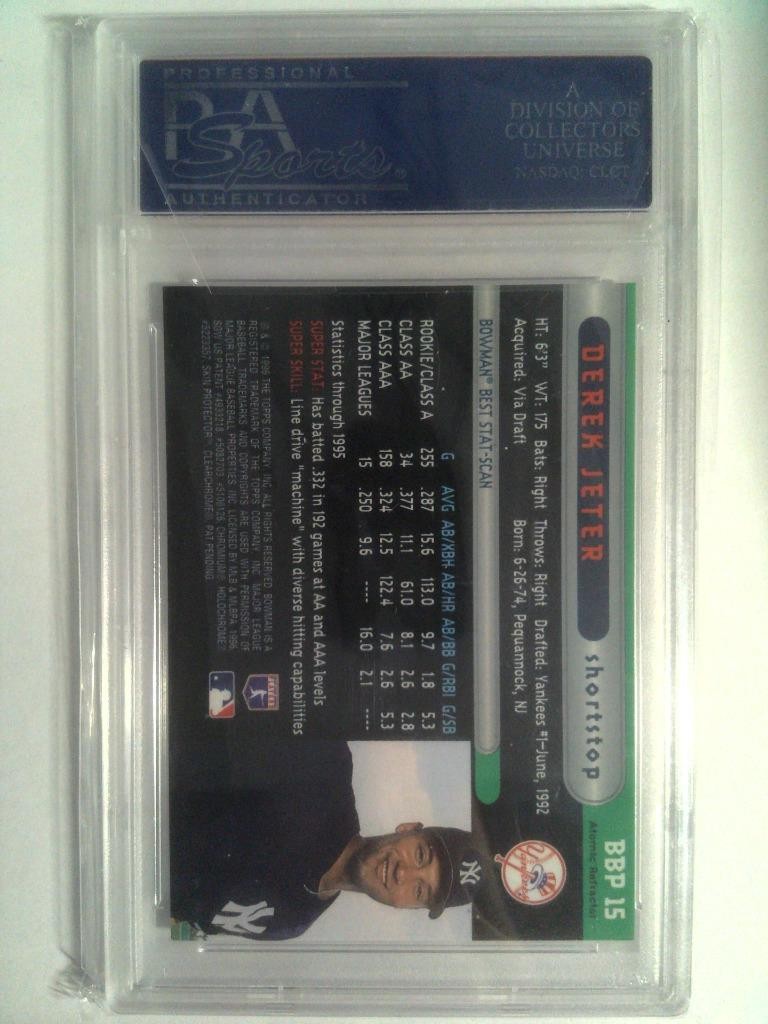 1996 Bowman's Best - Preview - Atomic Refractor - Derek Jeter - PSA 10 Gem Mint view 3