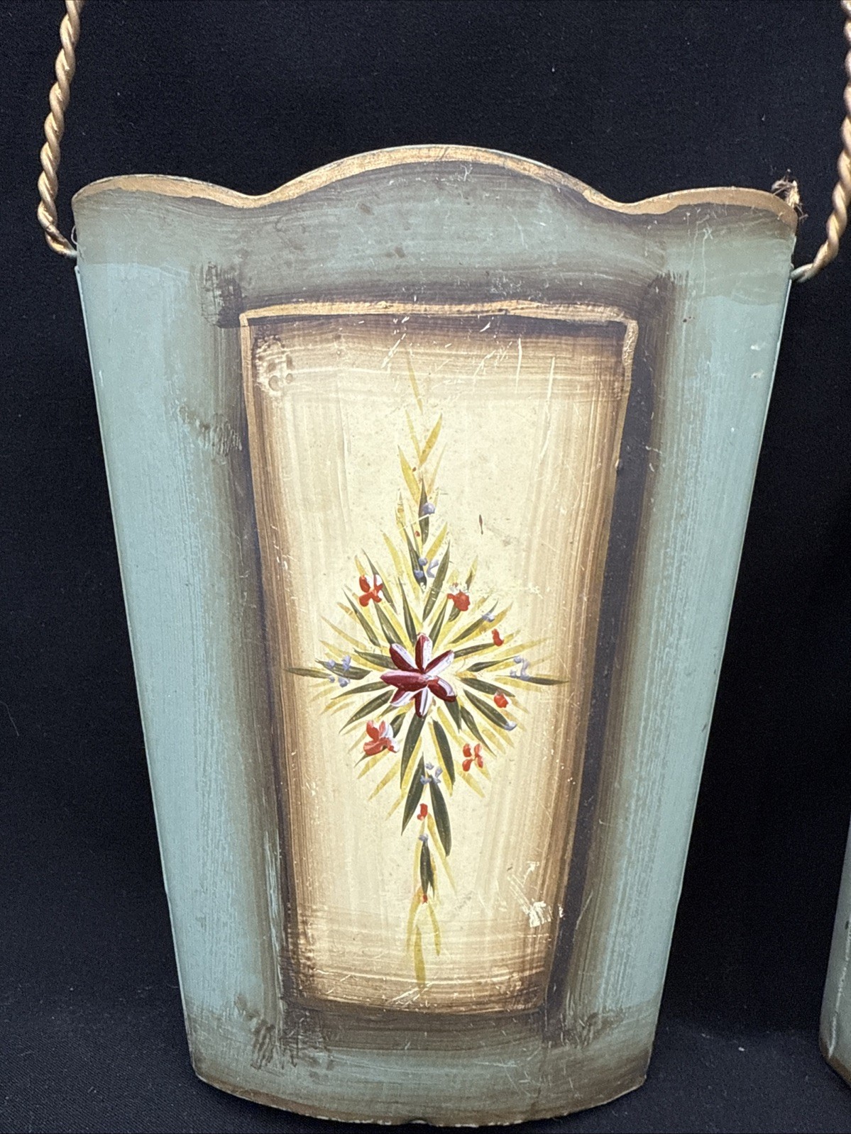 Wall Pocket Planters Sage & GOLD METAL PLANTER French Garden BASKET DECOR Pair!