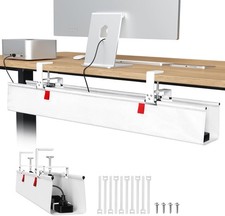 No Drill Under Desk Cable Management Tray, 36" Cord Organizer for Table, Clamp/S