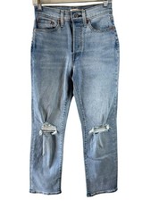 Levi's Wedgie Straight Jeans Light Wash Distressed High Rise Denim 27