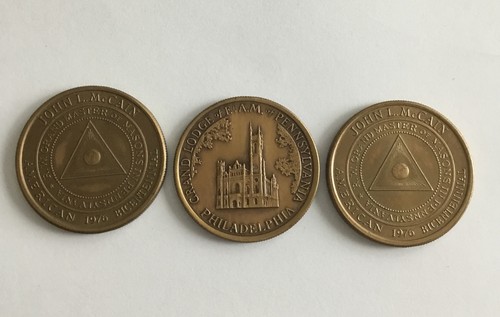 3 Grand Lodge of PA John L McCain Grand Master Of Masons U.S. Coins /Medals 1976