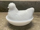 Vintage Hazel Atlas White Milk Glass Hen on Nest Covered Candy Dish 4.5"