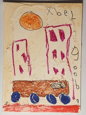 e9Art ACEO child-like bus outsider art brut naive