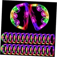  24 Pack LED Light up Tambourines Musical Flashing White, Blue, Pink, Green