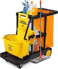 Large Janitorial Cleaning Cart Trolley Housekeeping Utility w/ Swivel Wheels