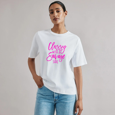 MEN WOMENS TEE TSHIRT UNISEX CLASSY WITH A SAVAGE SIDE FUN GIFT WIFE FRIENDS
