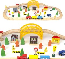 60 Pcs Wooden Train Set for Toddlers Safe Educational Train Track Toys Gifts