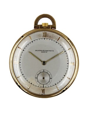 Vacheron & Constantin 18k Yellow Gold 48mm Open Face Pocket Watch Silver 22826