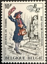 Belgium 1982 Stamp Day 10F MNH – Historic Postman Design