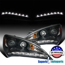 Fit 2010-2012 Hyundai Genesis Projector Headlights Black Audi R8 LED Strip 10-12