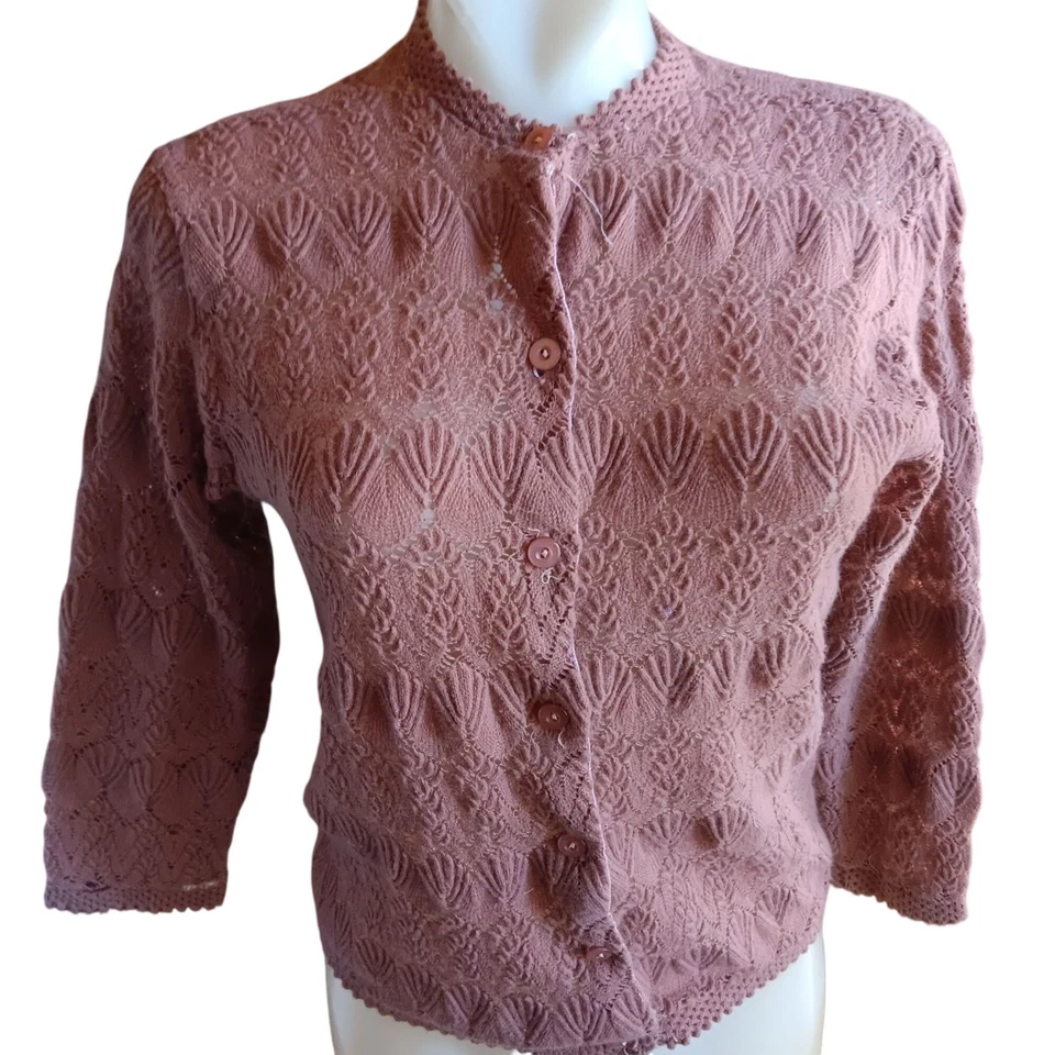 Cárdigan Suéter Top Vintage Pequeño Tejido Parisienne Japón Años 50 Acrílico Perforado Foto 2 de 4