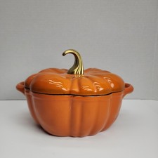 Smith & Clark Cast Iron Enameled 2 Quart Dutch Oven Orange Pumpkin Gold
