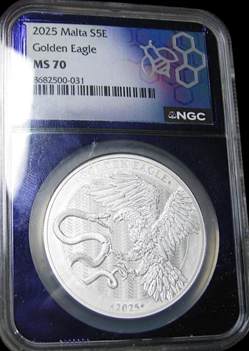 2025 Golden Eagle Malta Silver .999 One Ounce MS-70 NGC Graded Coin ---- #604C
