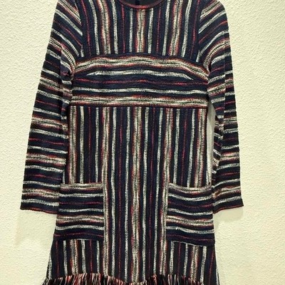 BCBG MAXAZRIA Boho fringe Navy Americana dress with white and red stripes